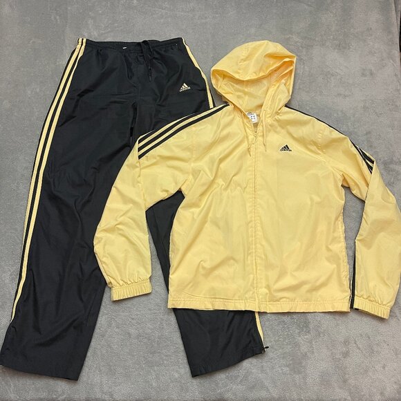 Womens Adidas Zip Up Track Suit Jacket Pants Black and Yellow Size Medium - Picture 1 of 16